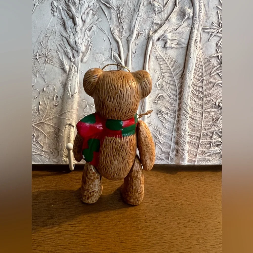 Vintage Brown Ceramic Teddy Bear Articulated Moveable Joints Christmas Ornament